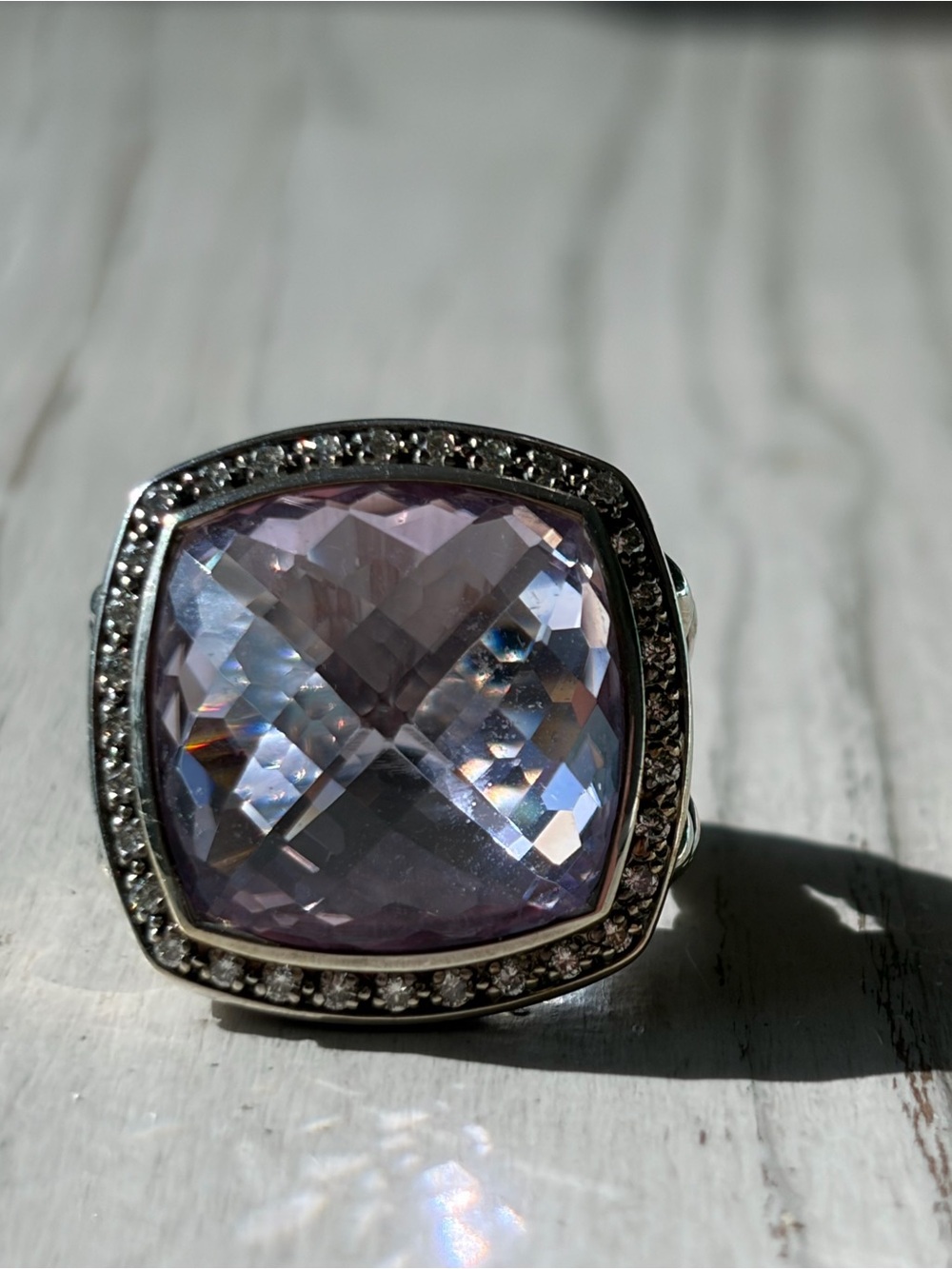 Authentic David Yurman moonlight split shank 17mm Amethyst w/ Diamonds sz 5.5